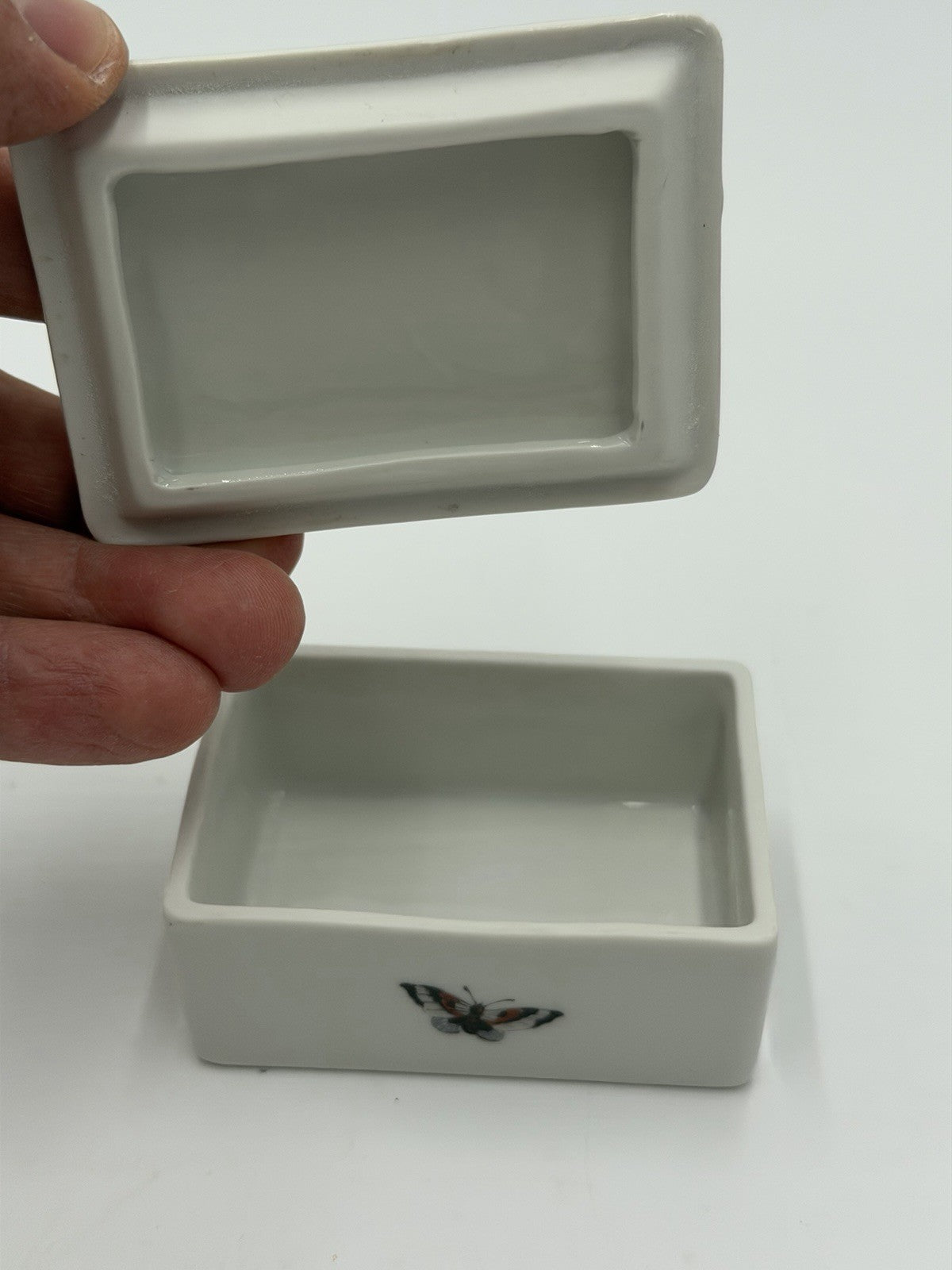 Vtg Limoges France Porcelain Birds Bugs  Botanical Trinket Box 1.5”x3.5”x2.5”