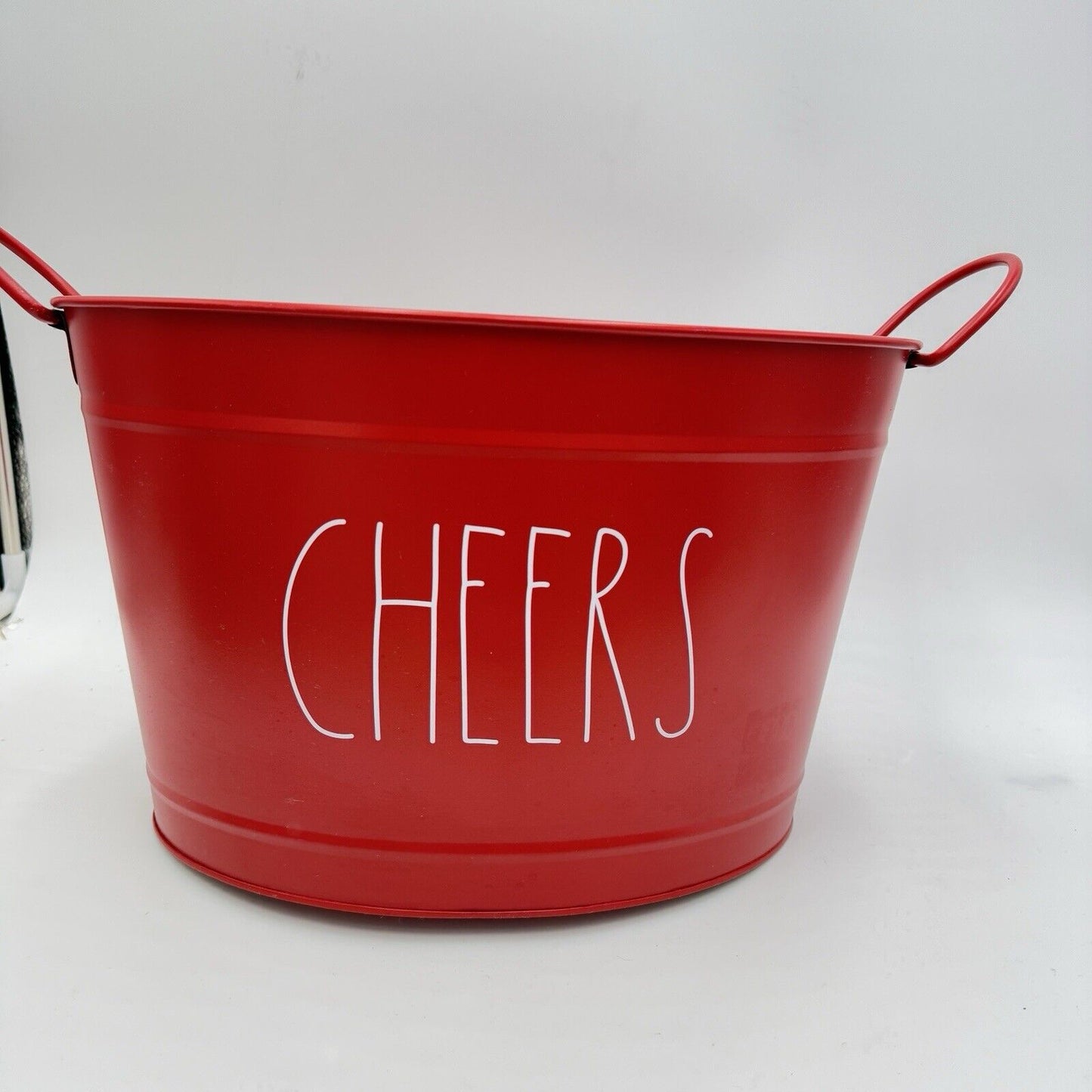 Rae Dunn Holiday Christmas Party Ice Cold Metal Drink Tub Bucket Handles CHEERS