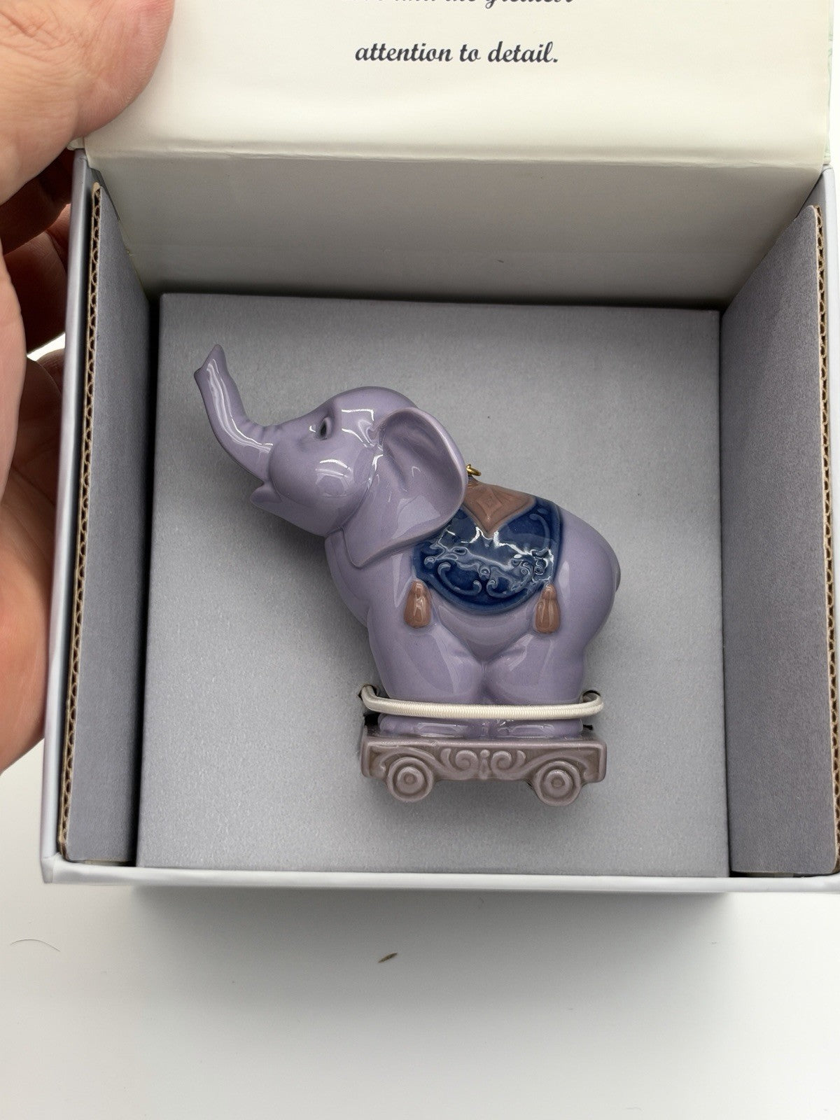 Lladro Spain Porcelain Circus Star Purple Elephant #6388 Christmas Ornament Box