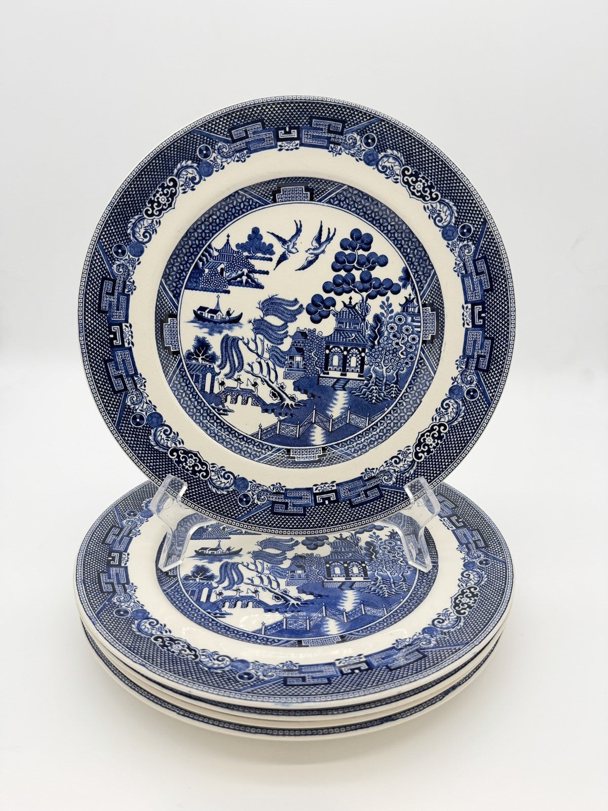 Johnson Bros England Porcelain Blue Willow 10" Dinner Plate chinoiserie 5 PCs
