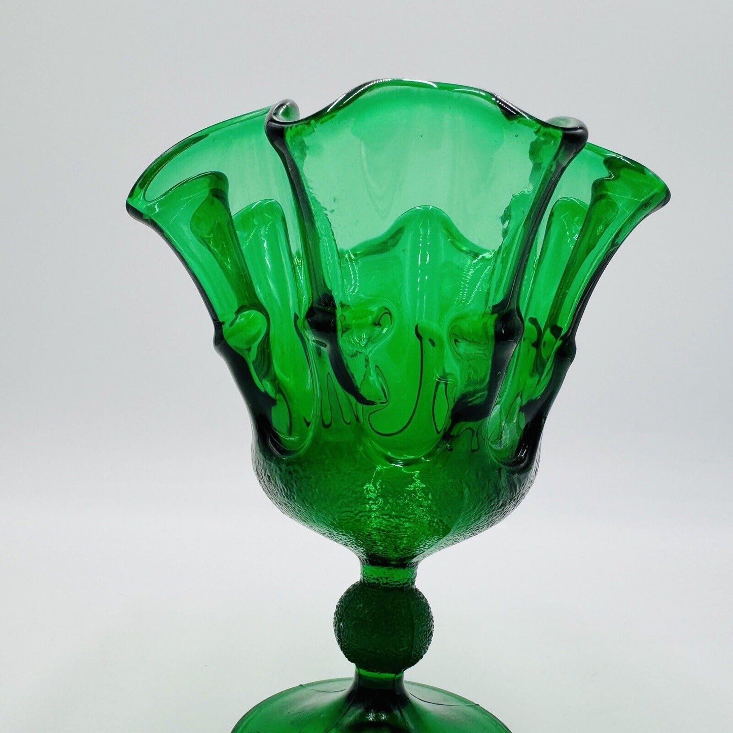 MCM Stelvia Emerald Green Art Glass Ruffled Compote Wayne Husted 6"