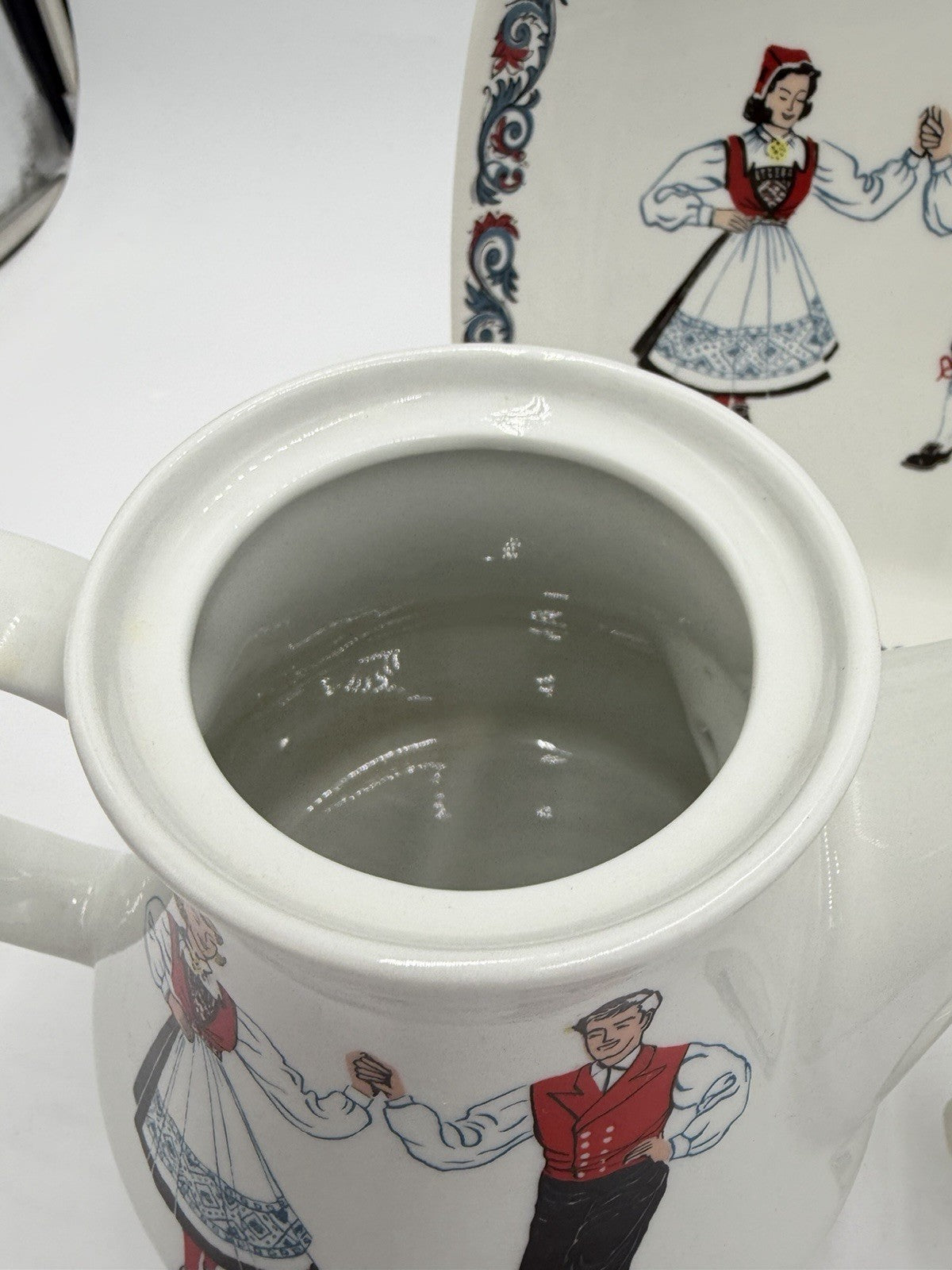 Vintage Figgjo Flint Hardanger Dancers Teapot Creamer Sugar Bowl Platter  Norway