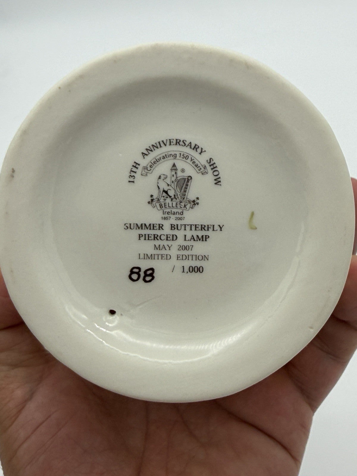 Belleek Ireland porcelain summer butterfly pierced votive lamp 13th Anniversary