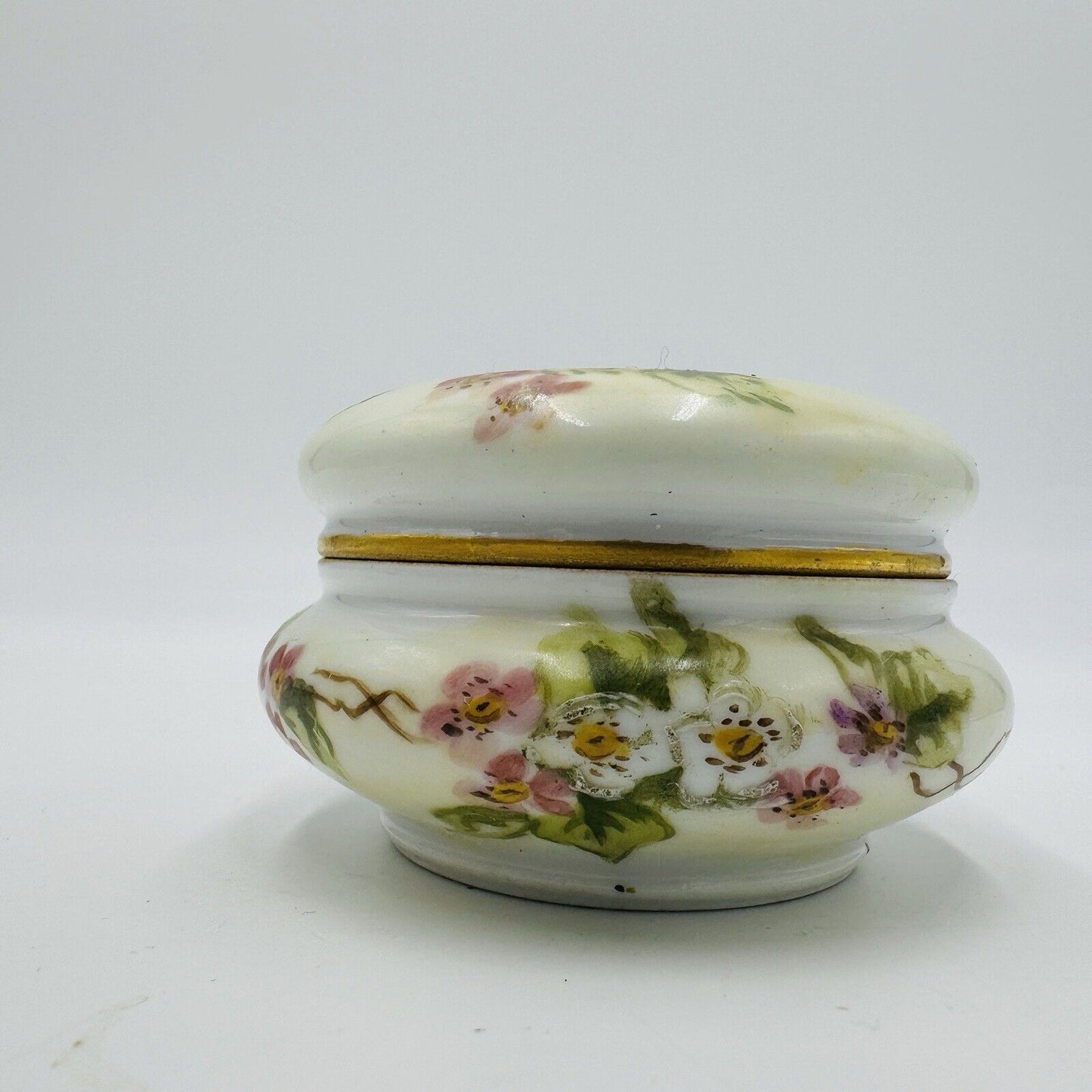 Antique T&V Limoges France Porcelain Floral Trinket Box Jewelry Box Painted 2”