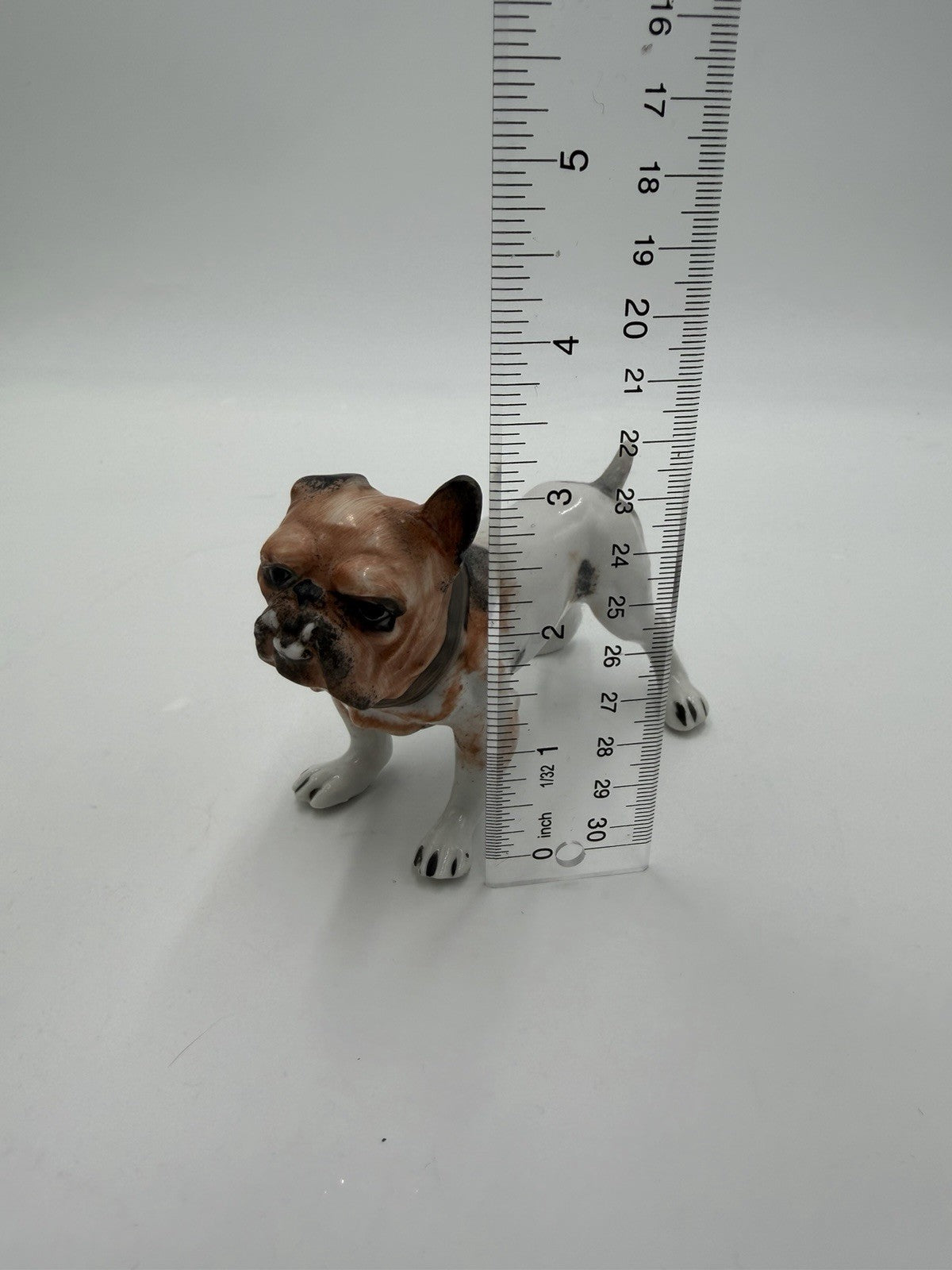 Vintage Porcelain Bulldog Hand Painted Figurine Small Glossy Japan 3”Hx5”L