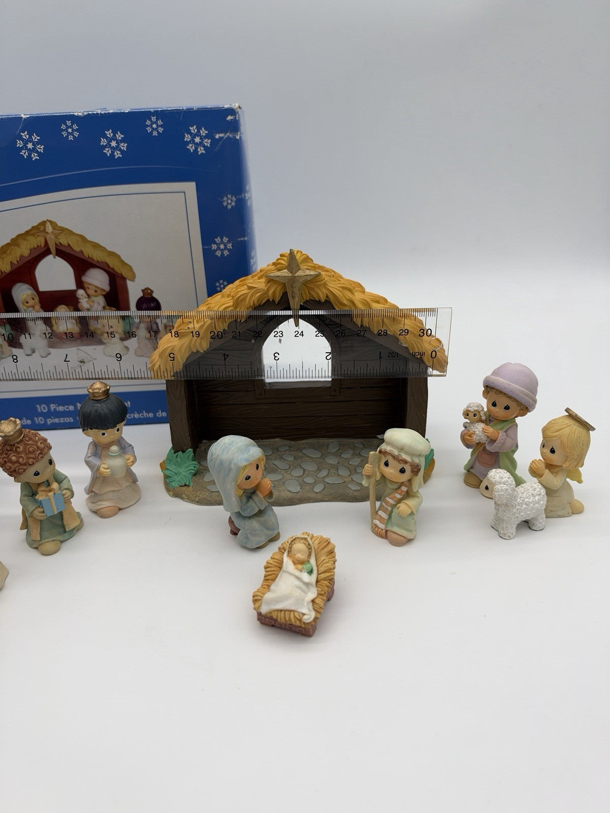 Precious Moments Nativity 10 PCs Christmas 2007 Vintage Resin Mini Figurines Box