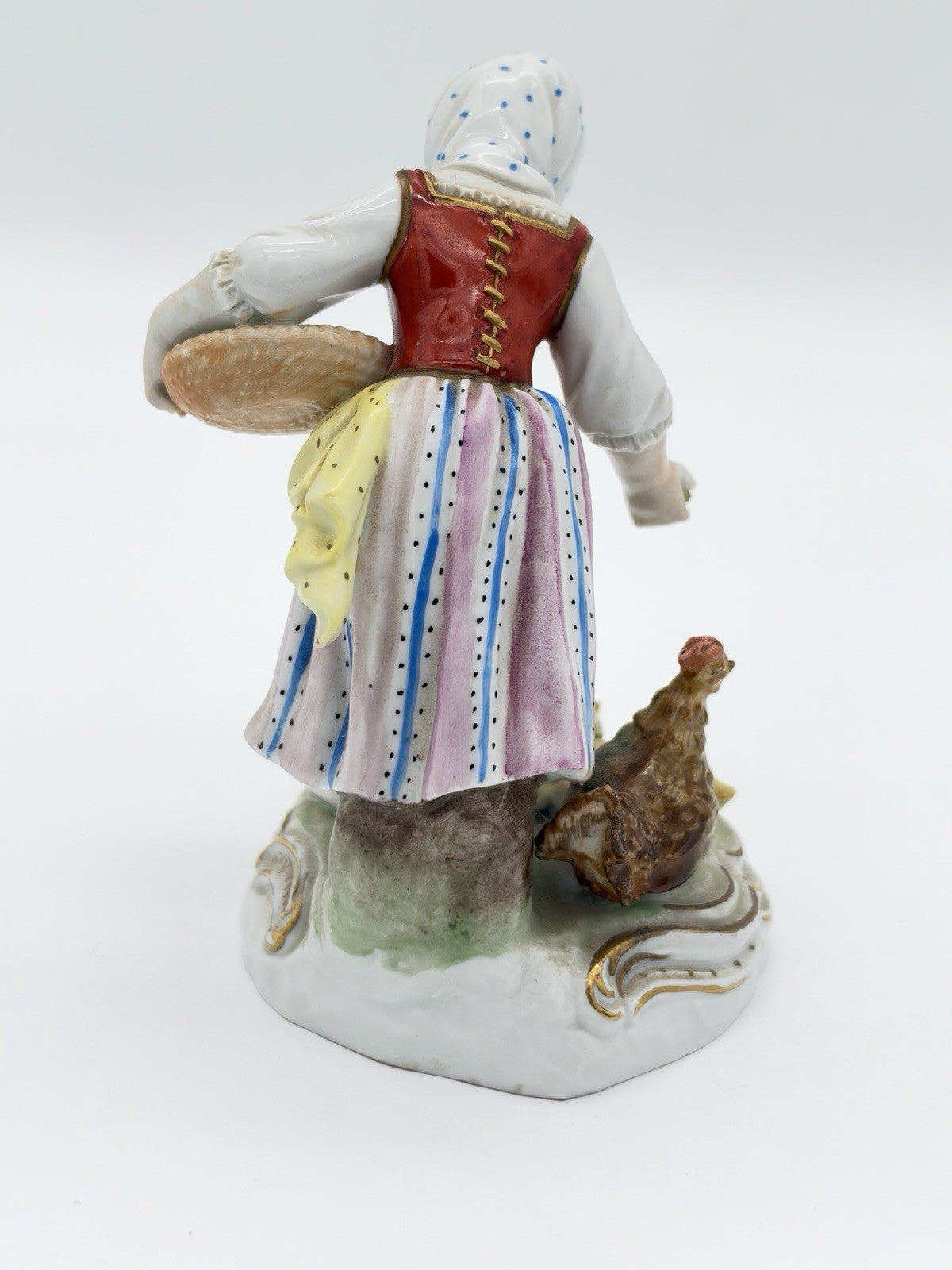 Antique Carl Thieme Dresden Germany Porcelain Painted Girl Feeding Chicken Figur