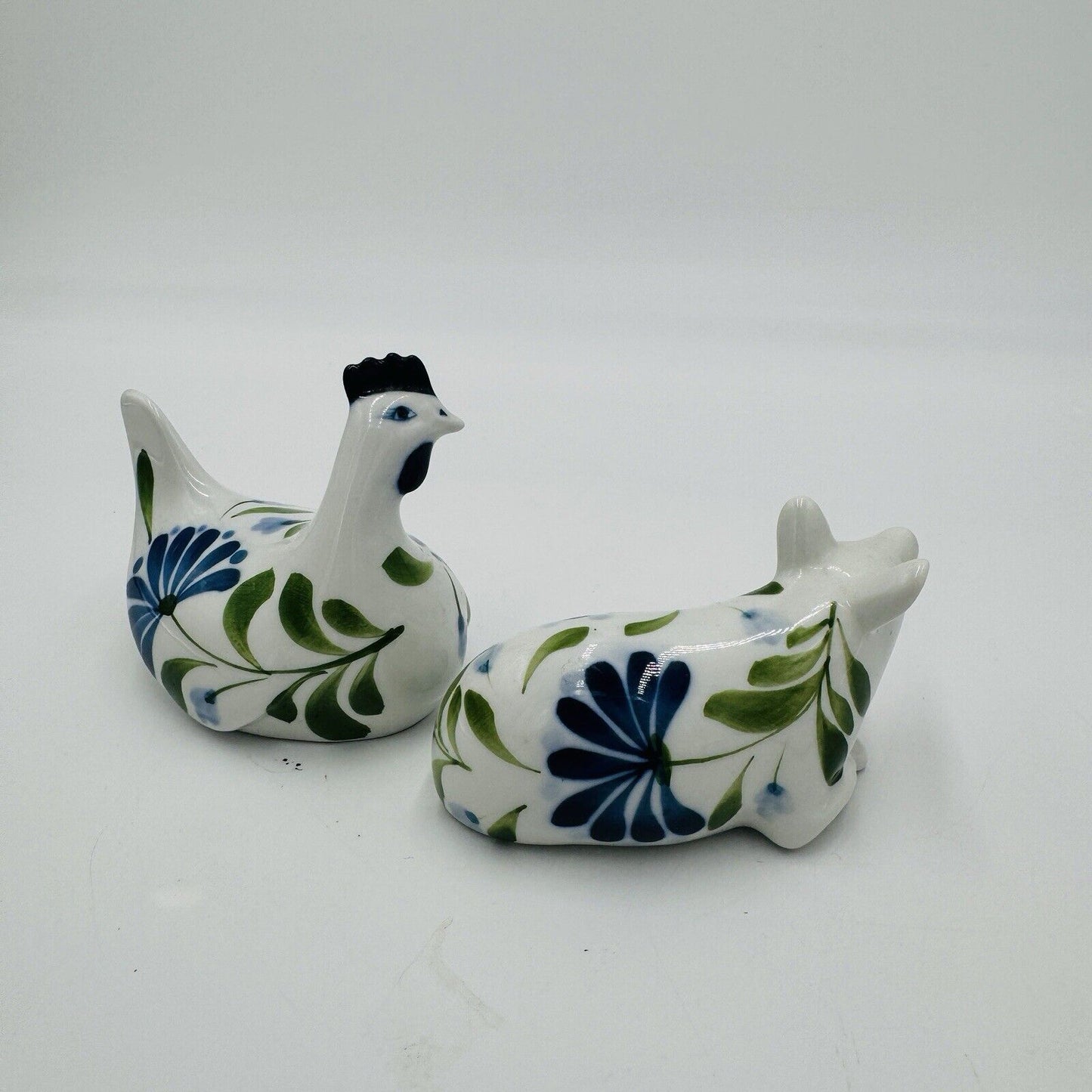 Dansk Porcelain Sage Song  Blue White Green Ceramic Pig & Chicken Figurines