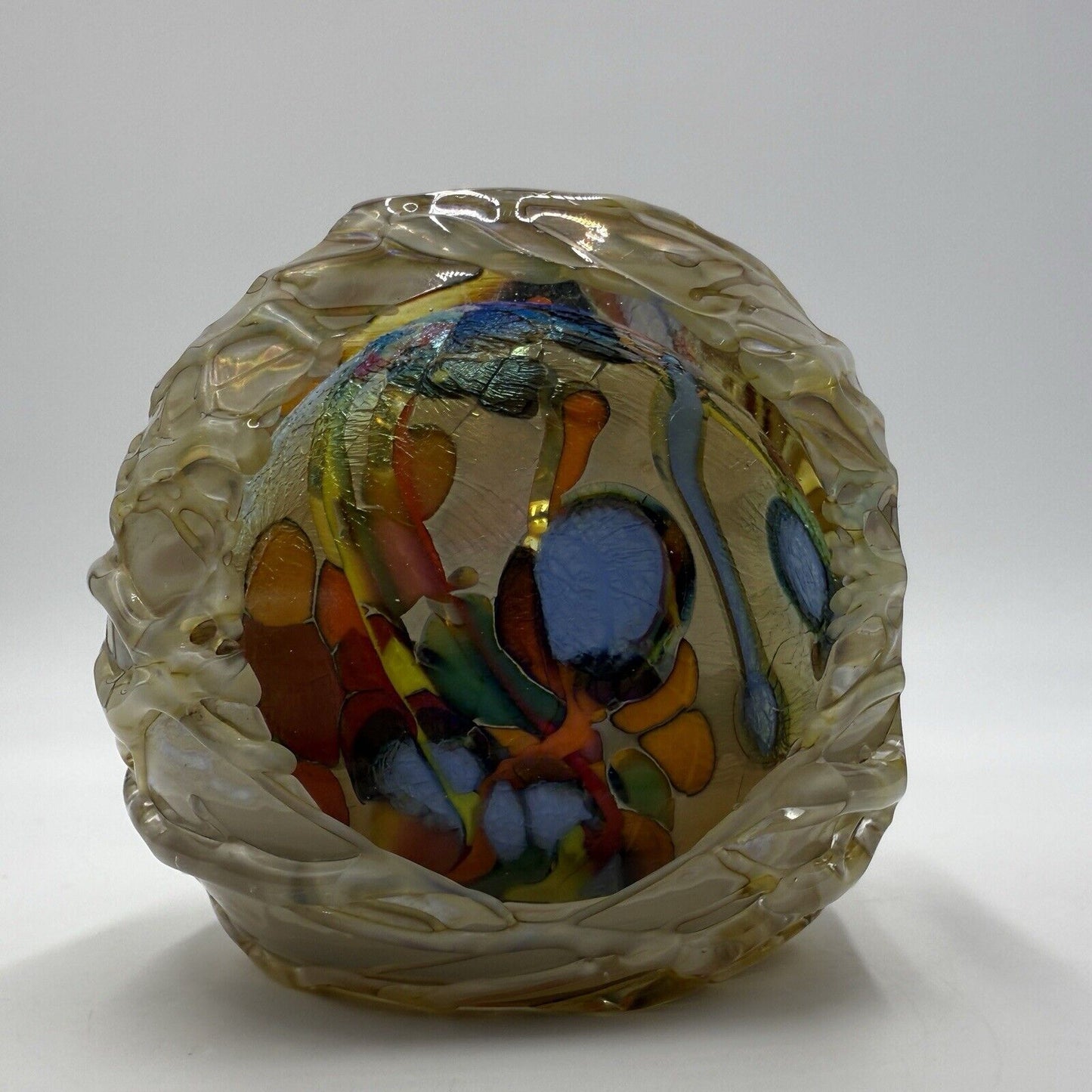 Douglas BECKER Signed Art Glass Paperweight Studio Dichroic Confetti Signed 1981