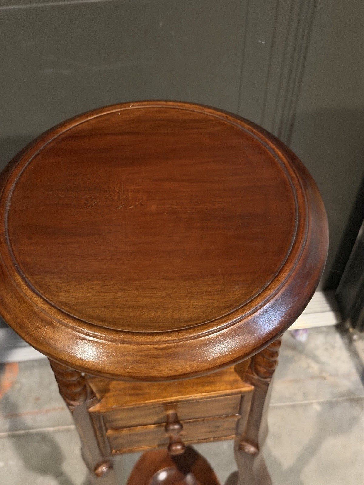 Victorian Mahogany Two Drawer Barley Twist Pedestal Plant Stand Wood Table 34”H