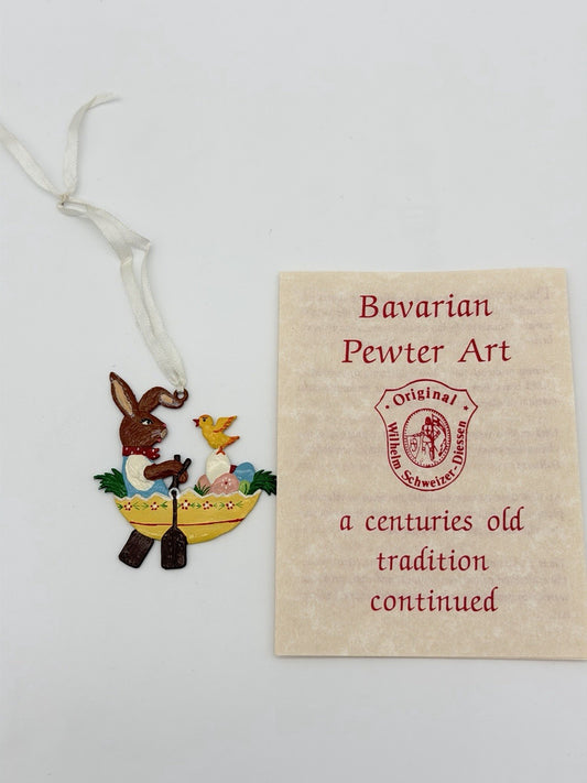 Wilhelm Schweizer Easter Oster Pewter Bunny Rowing Ornament Germany Bavaria