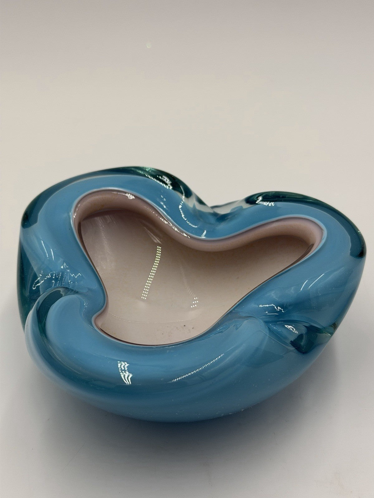 VTG Murano Italy Sommerso Art Glass Turquoise Teal Pink Bowl MCM 3 Slots Ashtray