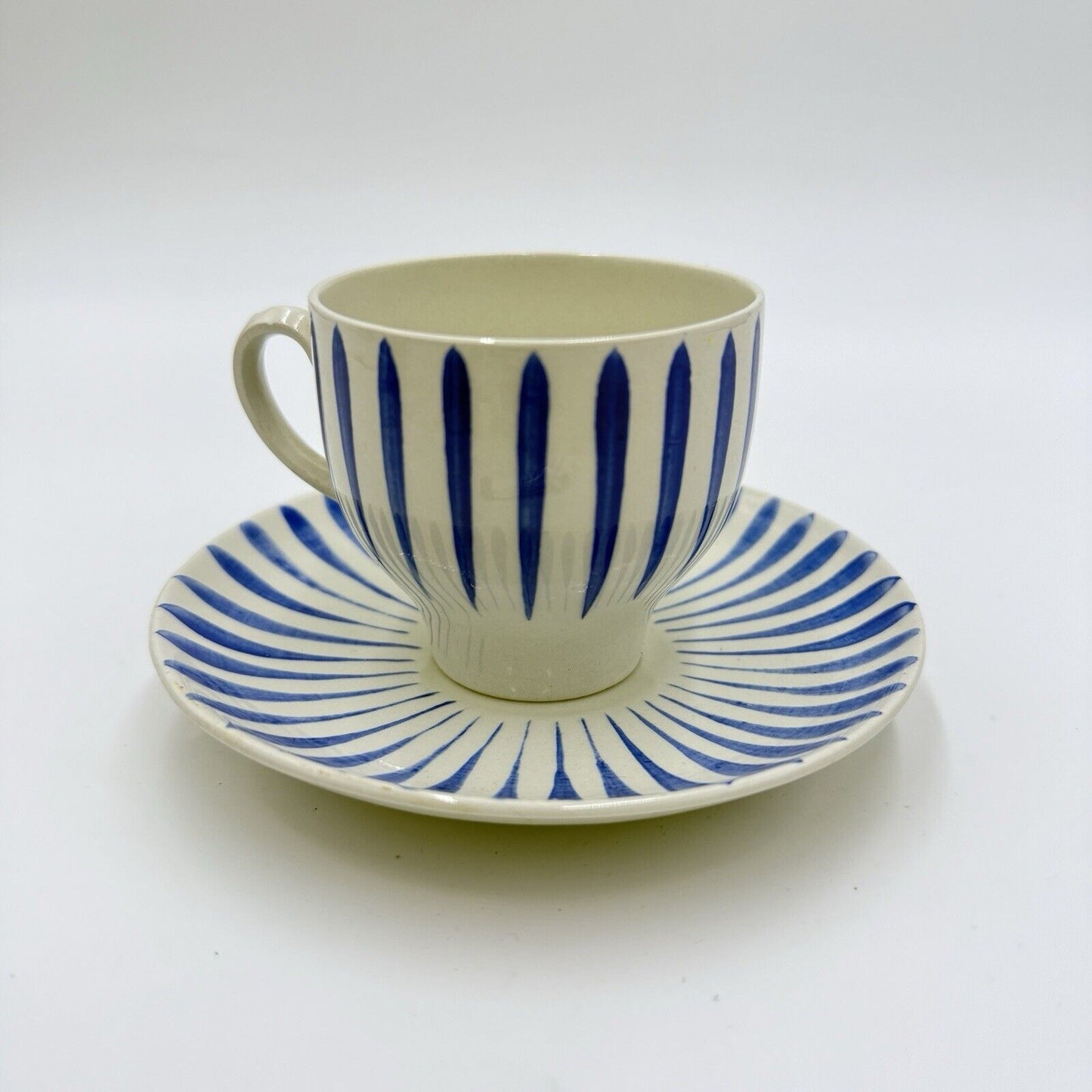 Upsala Ekeby Gefle Cup and Saucer Blue & White Zebra MCM Sweden BLÅ ASTEŘ #356