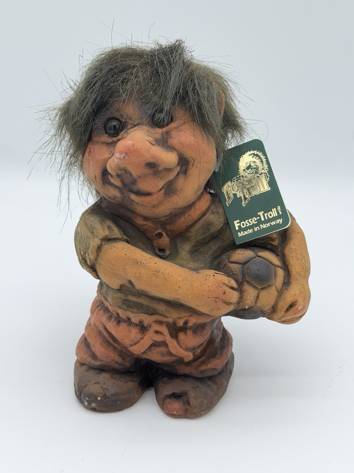 Fosse-Troll Pottery Norway Soccer Ball Boy 7”H W/Tag Sven Schulze Figurine