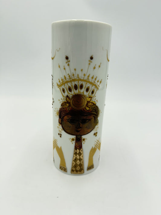 Rosenthal Studio Line Porcelain Bjorn Wiinblad Quatre Couleurs Cylinder Vase 6”H