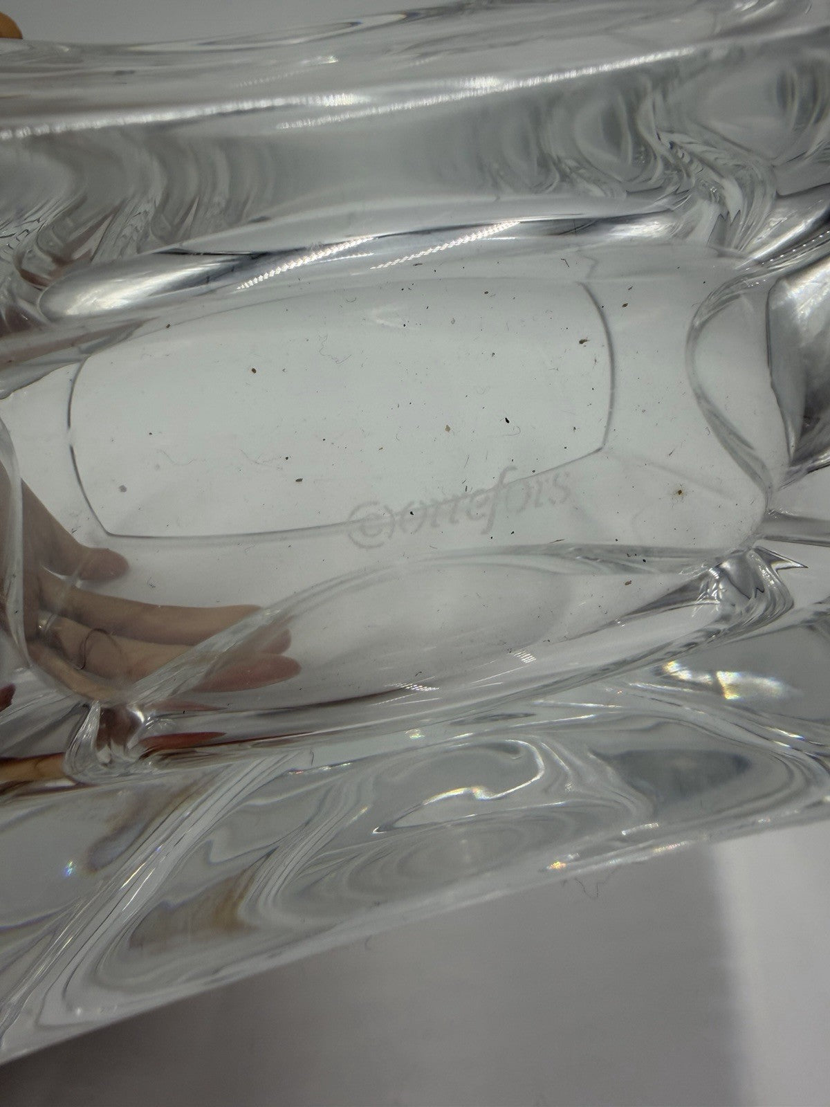 Orrefors Sweden H1253 Clear Cathedral Crystal Oblong Vase Large 6”Hx7”Lx4” Sign