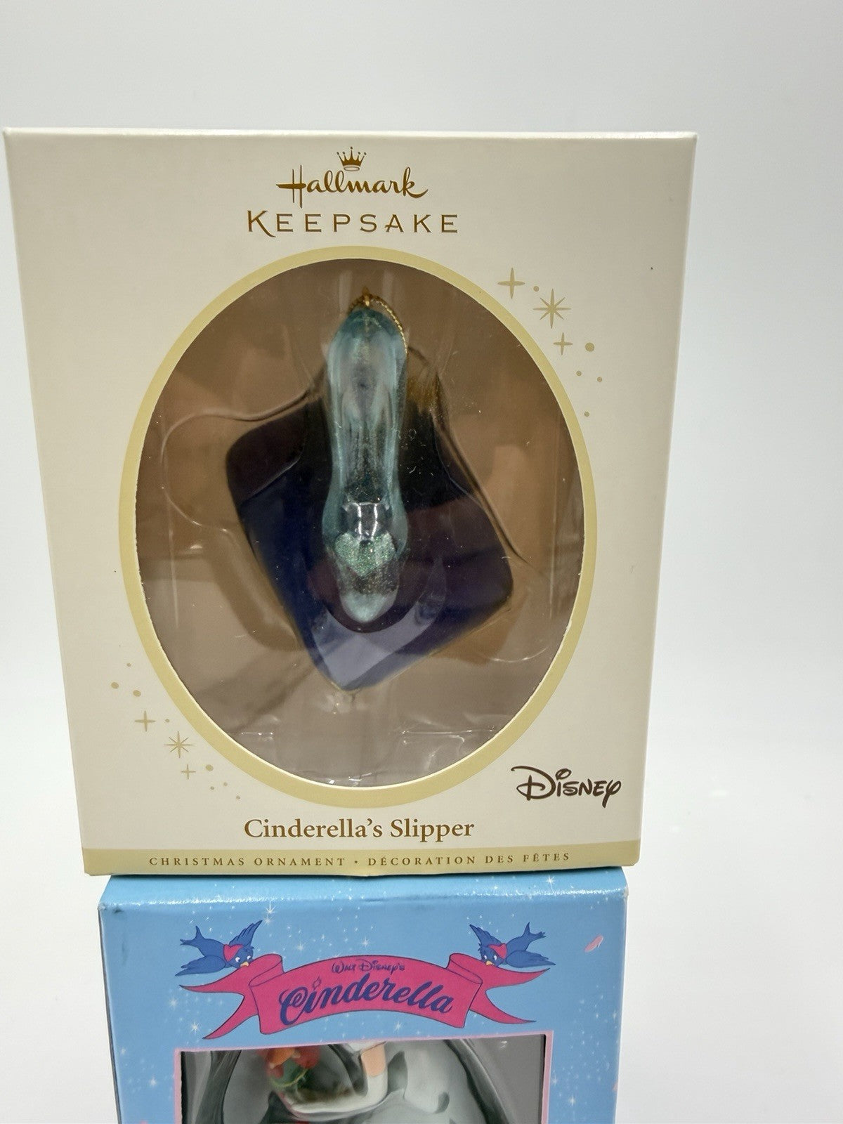 Hallmark &!Disney Grolier Cinderella Slipper Christmas Ornaments Set 2