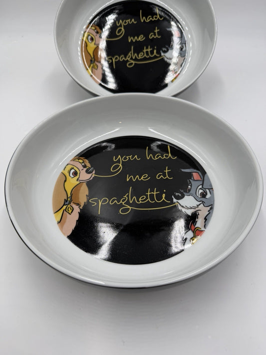 Disney Lady And The Tramp YOU HAD ME AT SPAGHETTI Dinner Pasta Bowl Set of 2