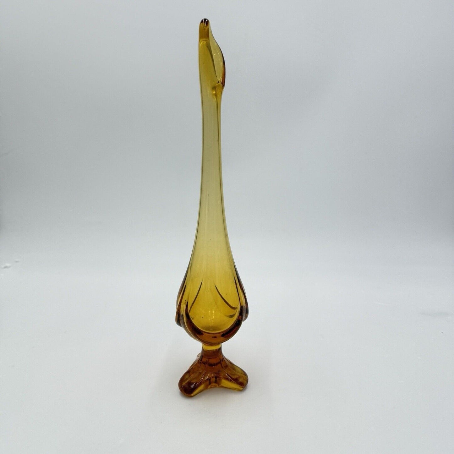 Vintage Viking Art Glass Epic Drape Amber Bud 3 Toe Swung Vase 12”