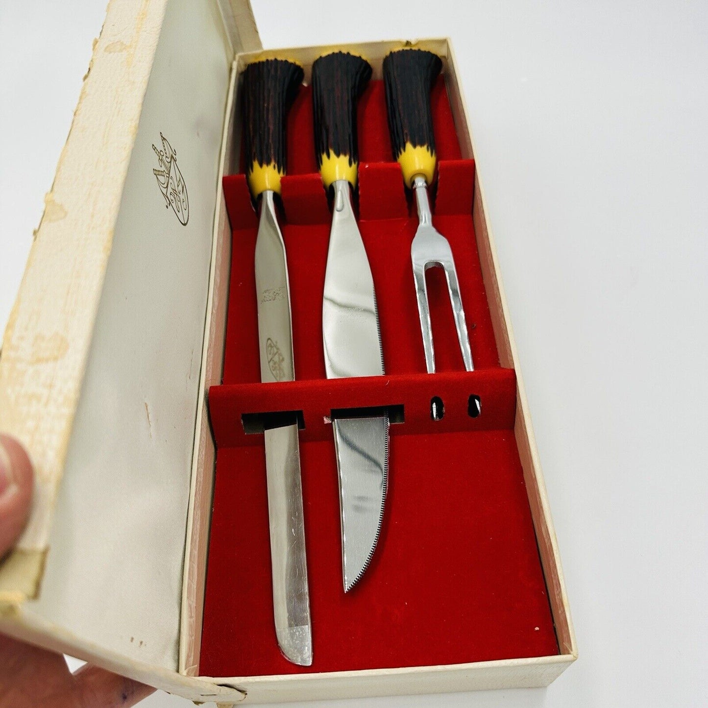 Washington Forge Cutlery Carving Set Stainless Steel Bakelite Staghorn  Vintage