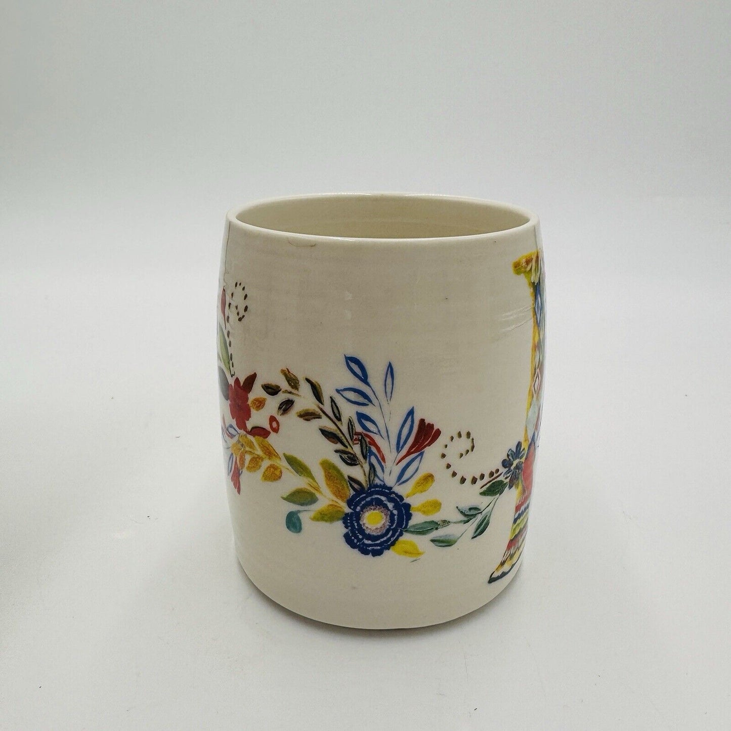 Anthropologie Starla Halfmann Monogram Letter D Floral Coffee Mug Ceramic