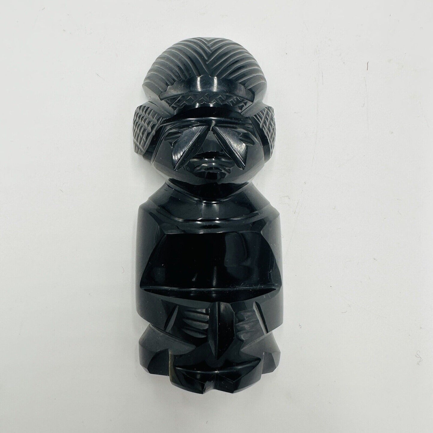 Black Obsidian Gold Sheen Hand Carved Aztec Mayan Idol Figurine 4.5in