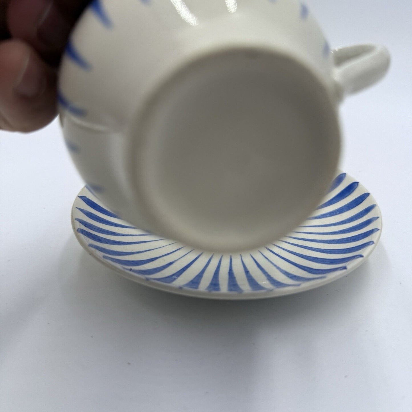 Upsala Ekeby Gefle Cup and Saucer Blue & White Zebra MCM Sweden BLÅ ASTEŘ #356