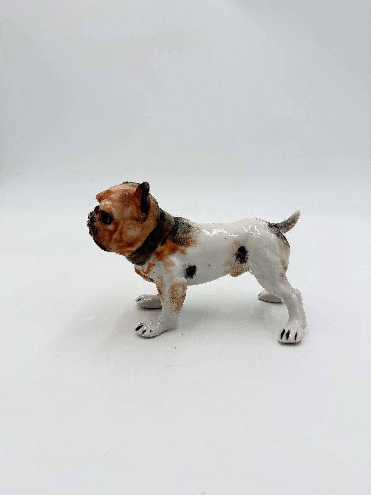 Vintage Porcelain Bulldog Hand Painted Figurine Small Glossy Japan 3”Hx5”L