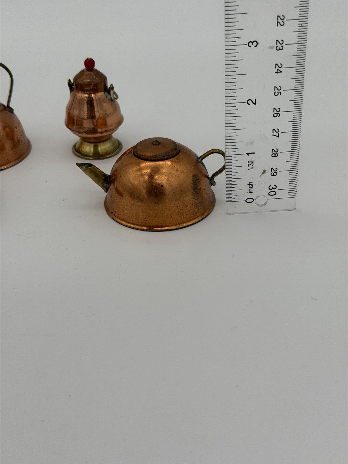Vintage English Copper Ware Miniature Kettle Dollhouse Metal Retro Set 4 PCs