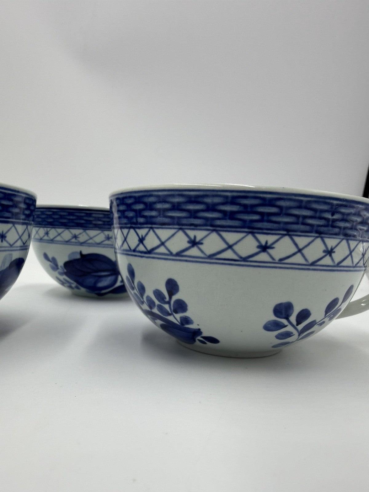 Royal Copenhagen Tranquebar Lattice Band Blue Tea Cup Set #957 Denmark Porcelain