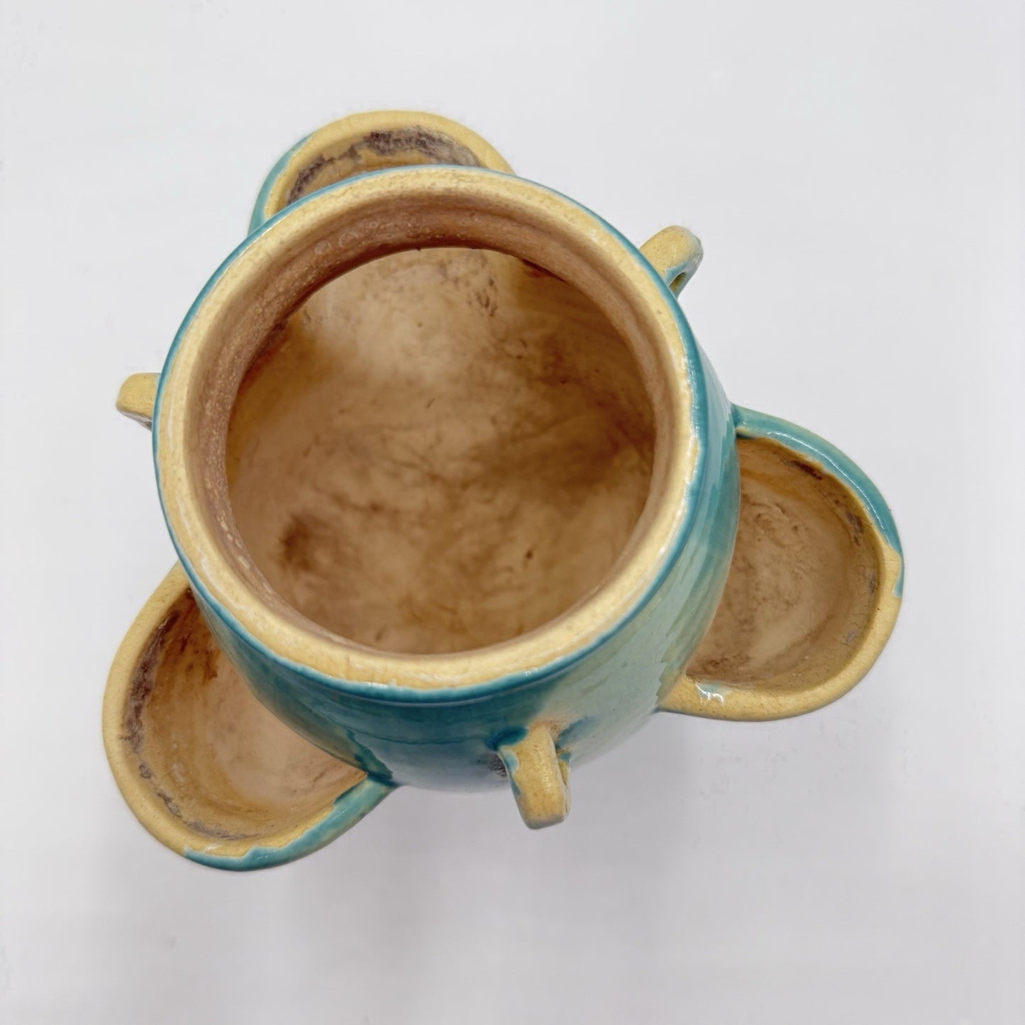 Roseville Art Pottery Ixia Art Deco 1937 hanging pocket planter turquoise 6”