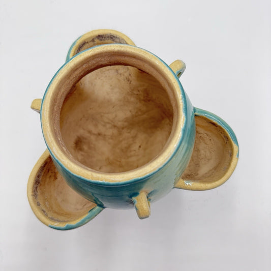 Roseville Art Pottery Ixia Art Deco 1937 hanging pocket planter turquoise 6”