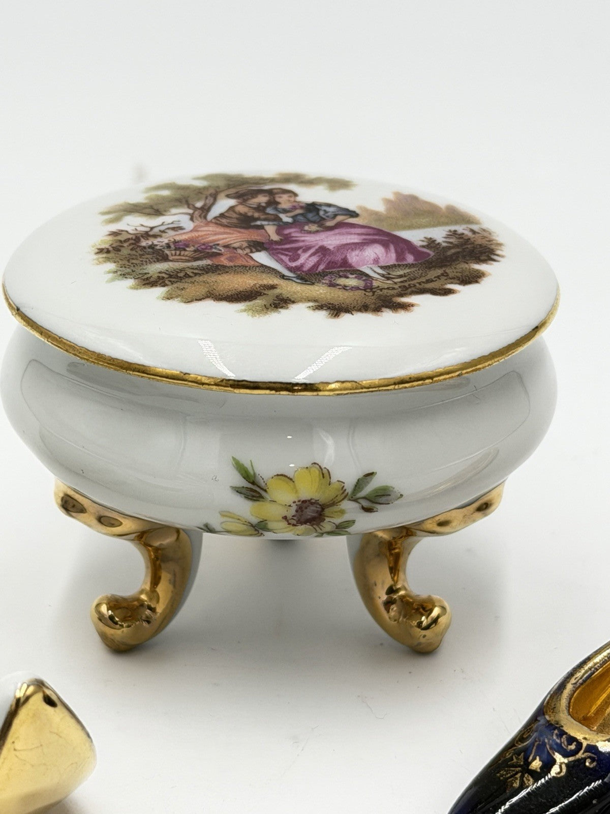 Vintage Limoges Castel France Miniature Victorian Shoes & Trinket Box Porcelain