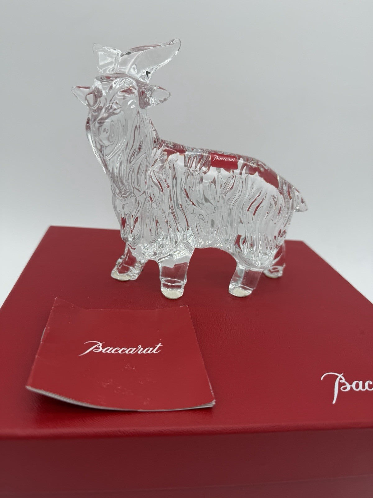 Baccarat Long Hair Goat Crystal France Clear Solid Figurine Sheep Boxed Rare