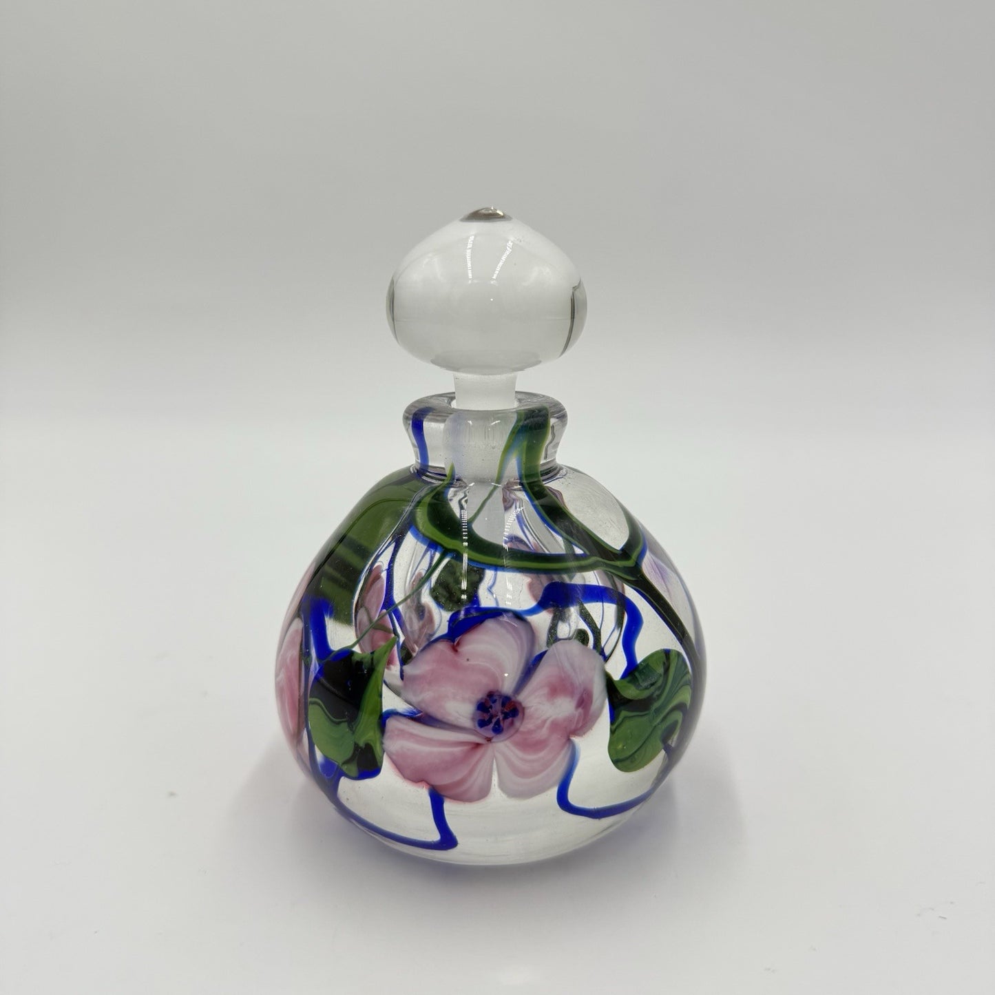 Richard Olma Art Glass Paperweight Perfume Bottle Signed Flower Vine Rare 4in