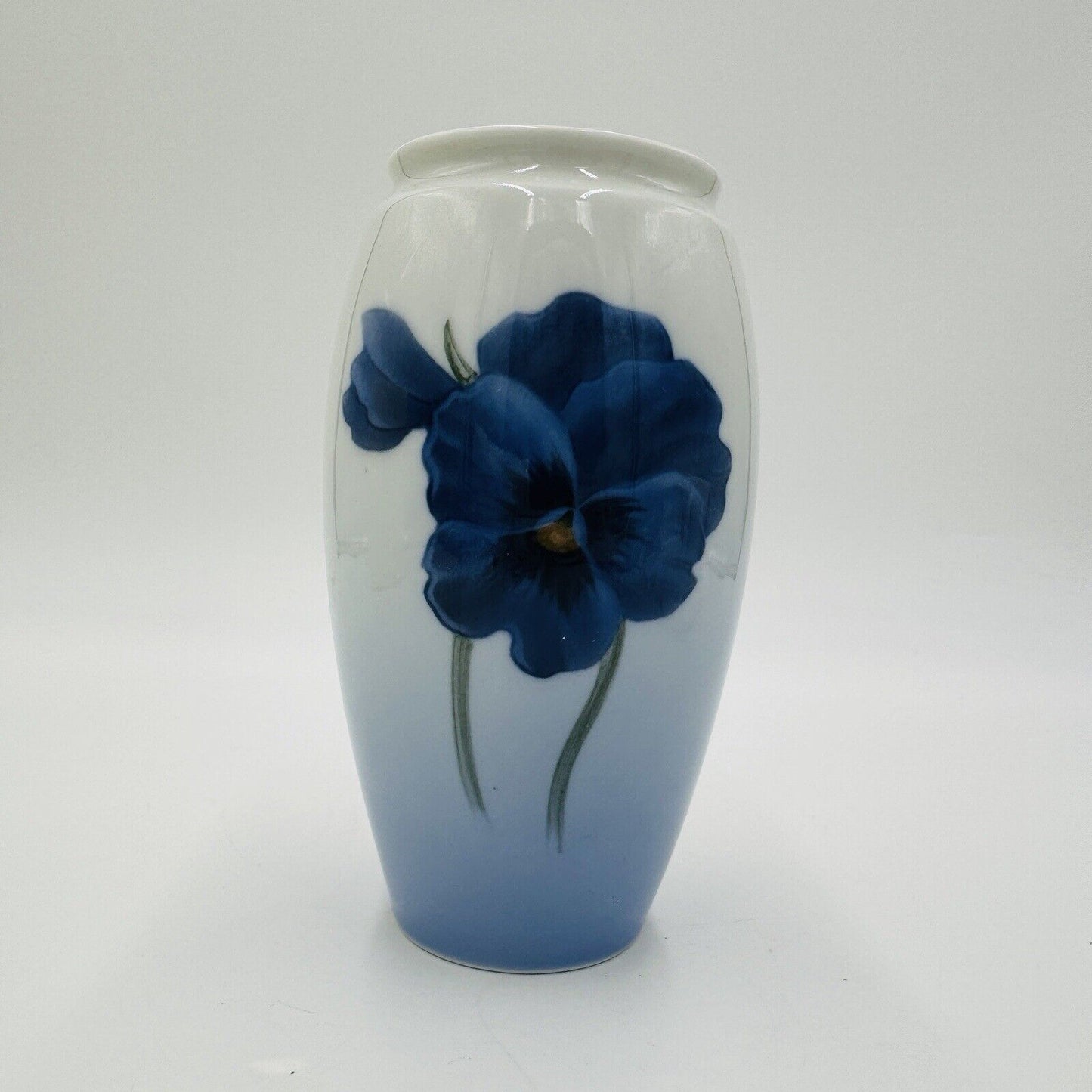 Bing & Grondahl Denmark 5” Porcelain Vase Blue Ombre Pansy Floral Vintage