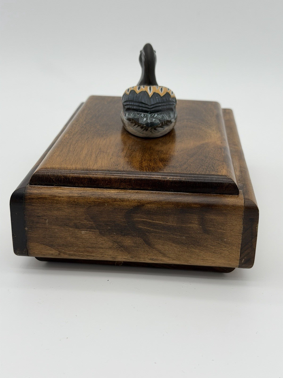 Folk Art Handmade Wooden Duck Decoy On It Trinket Box Vintage Solid