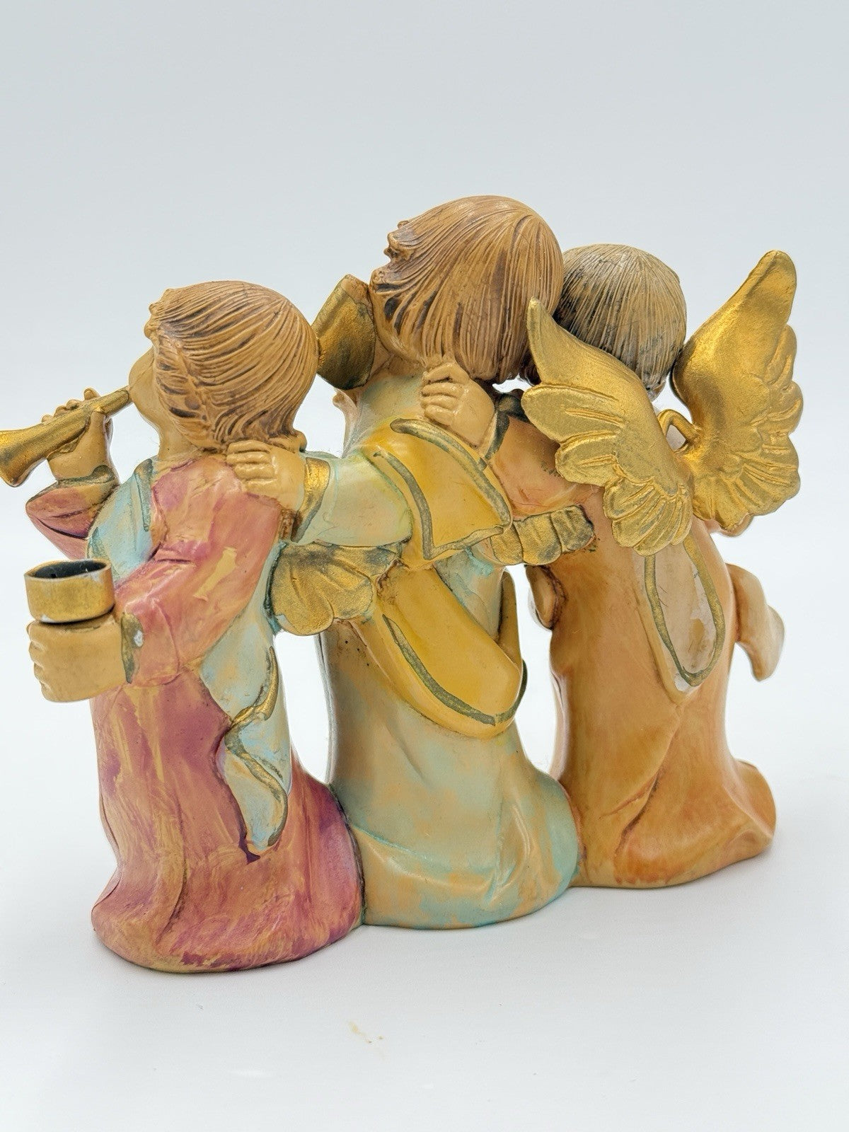 FONTANINI Italy 5" MUSIC CHERUB ANGELS Candle Holder #5570 PVC Painted Figurine