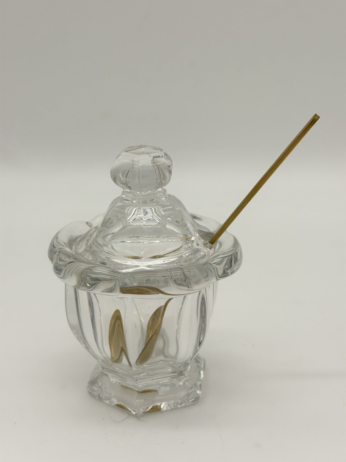 Baccarat France Crystal Harcourt Missouri Mustard/Jam Jar w/ Lid &Spoon Vtg