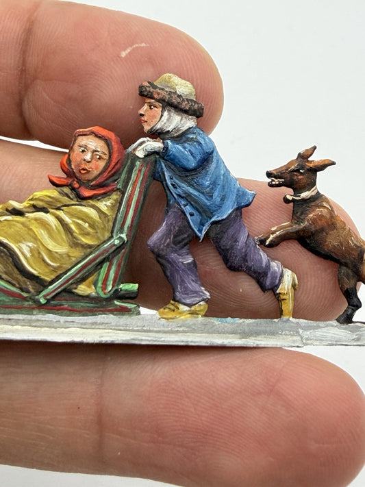 Rare Hans Heinricksen Germany Flat Lead Hand Painted Christmas Figurine 1”x 3”