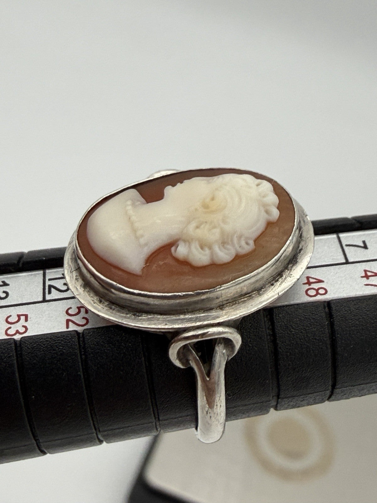 Antique Victorian Cameo Ring Silver Size 5.5 Hand-Carved Shell Design
