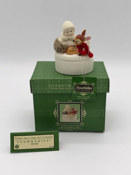 Dept 56 Snowbabies Disney WINTER SURE IS FUN, ISN'T IT BAMBI? Trinket Box NIB