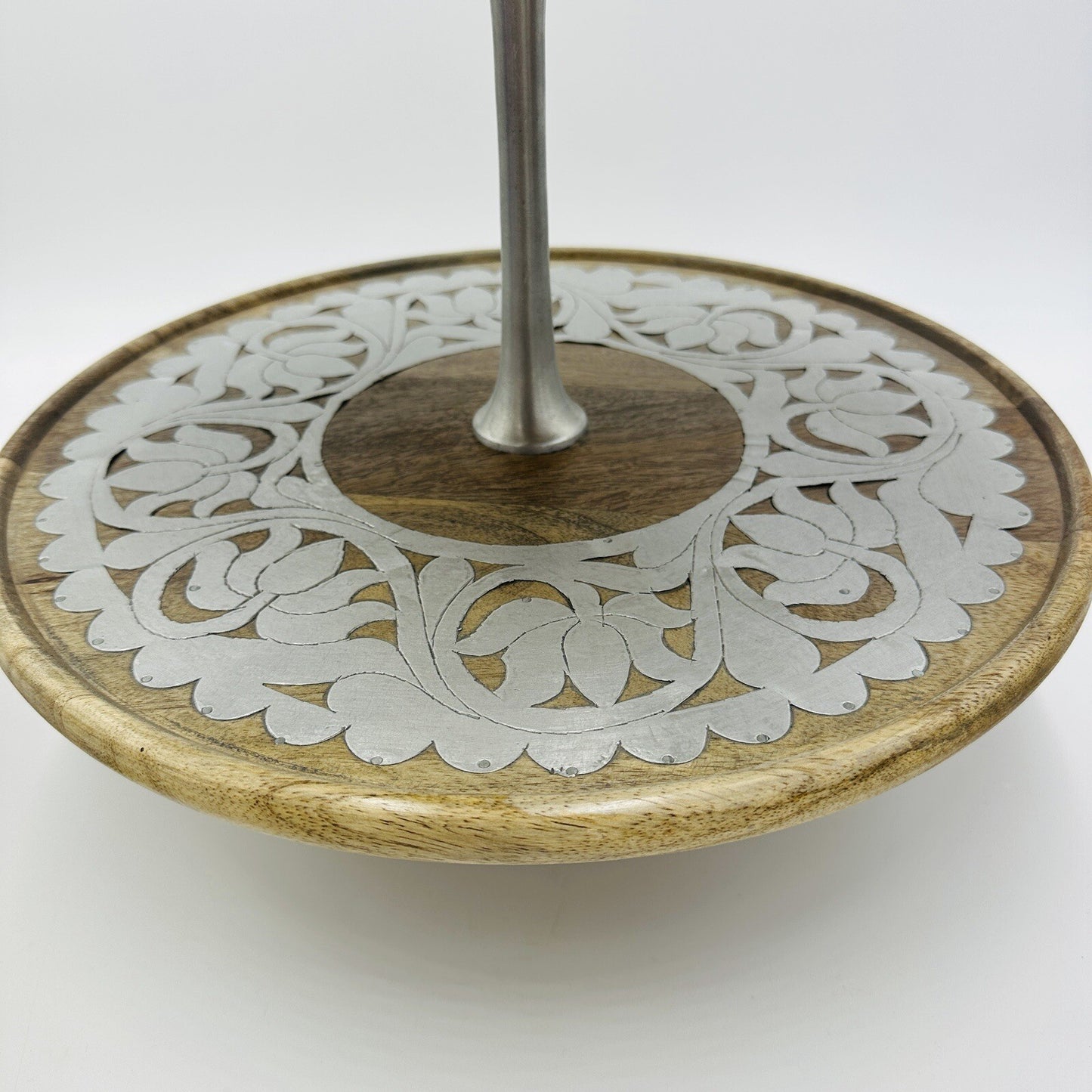 Rajasthan Artisans Cake Stand Brown 2 Tier Wood 17in H Farmhouse Country