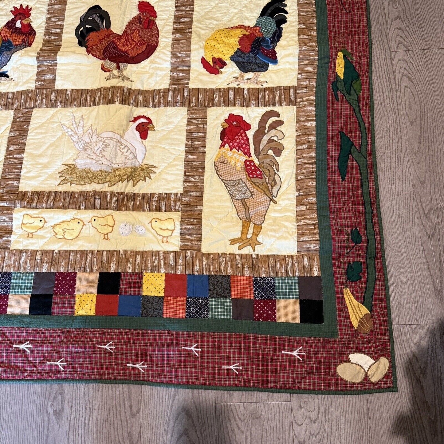 Patch Magic Hand Appliqued Quilted Rooster Throw 50"W x 60"L