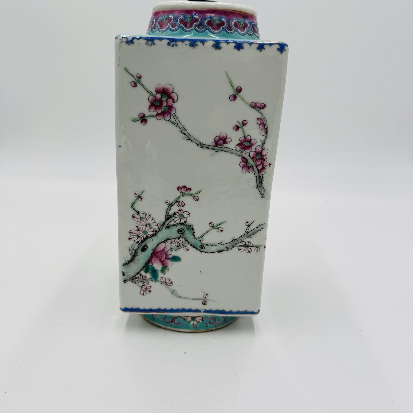 Antique REPUBLIC Chinese Famille Floral porcelain CONG vase CHINA MARK Rare