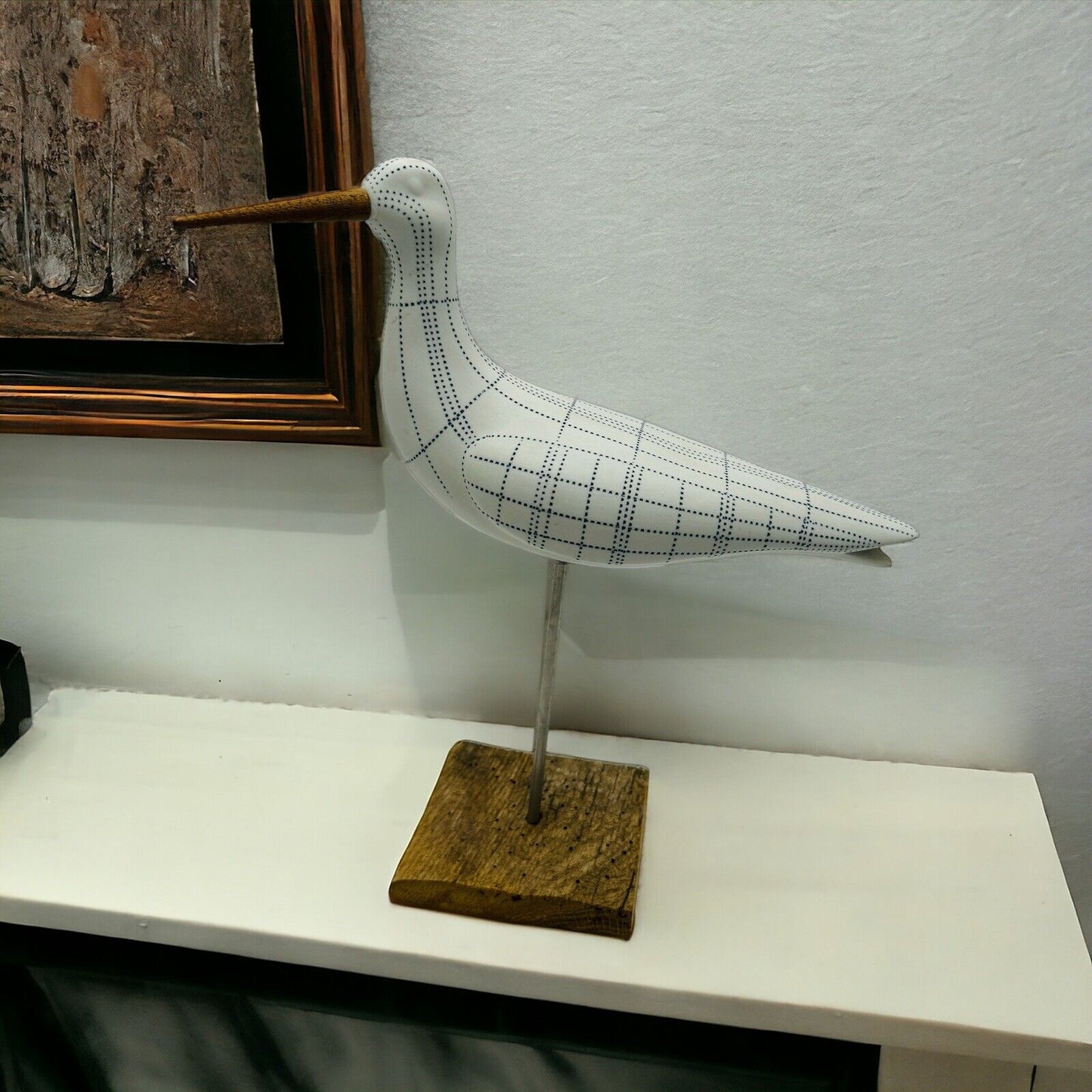 White and Blue Seagull Bird Sculpture Nautical Lake House Sea Ocean Decor