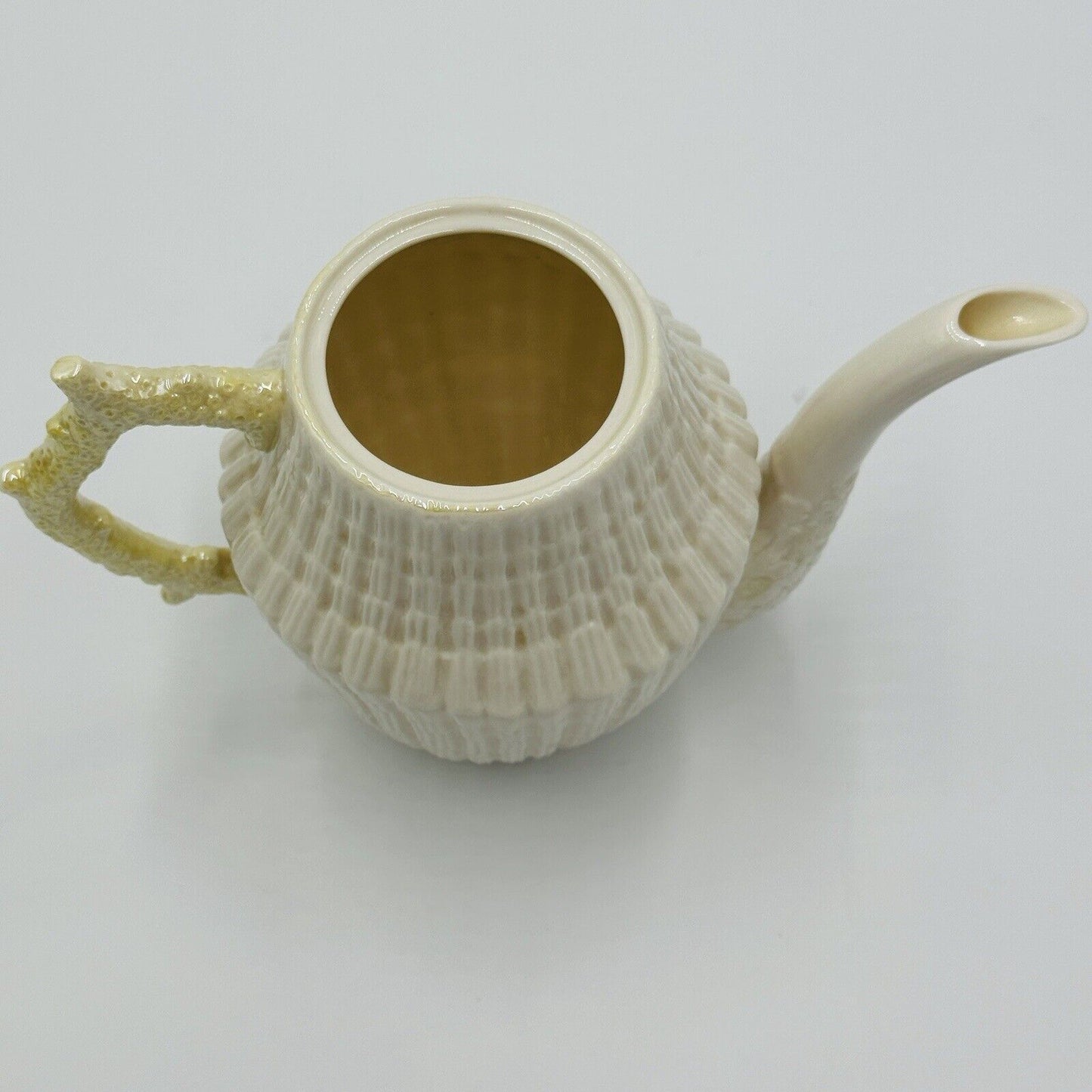 Belleek Coffee Pot Green 5th Mark 1955-65 Vintage Seashell Ireland Limpet Yellow