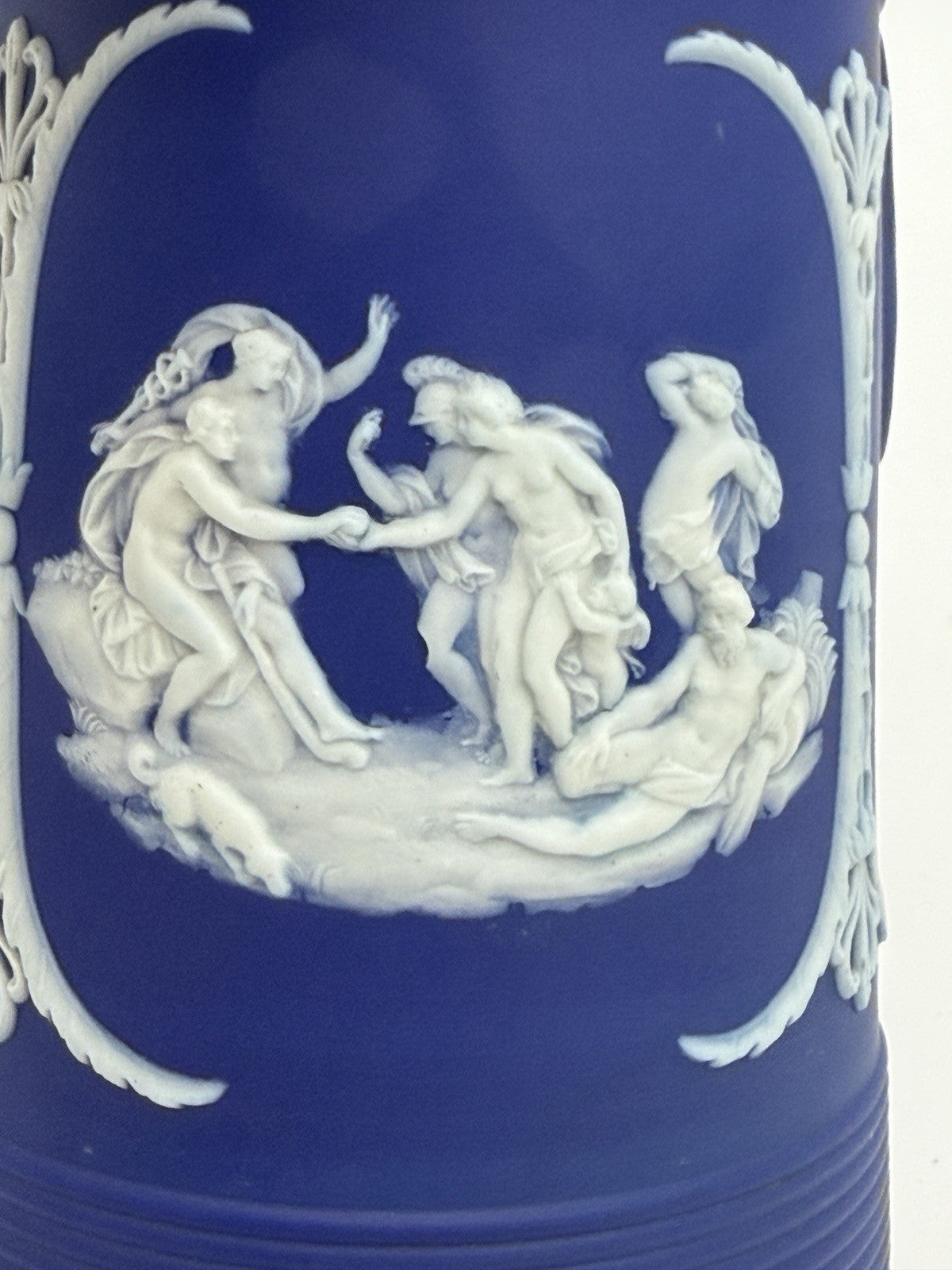 Antique Wedgwood Jasperware Dipped Blue Pitcher 7.5” Trojan Jug England Large