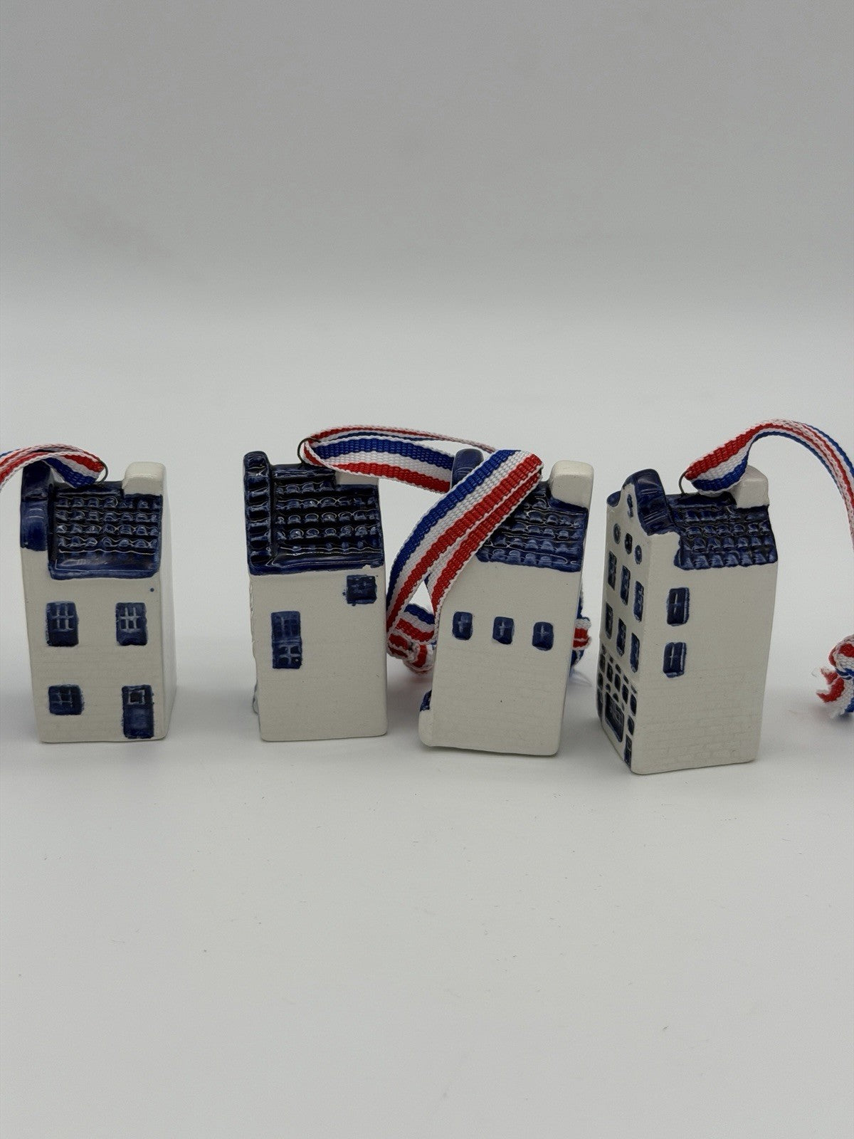 Rare Delft Blue Dutch 2” Mini Canal Houses Christmas Ornaments Set 4