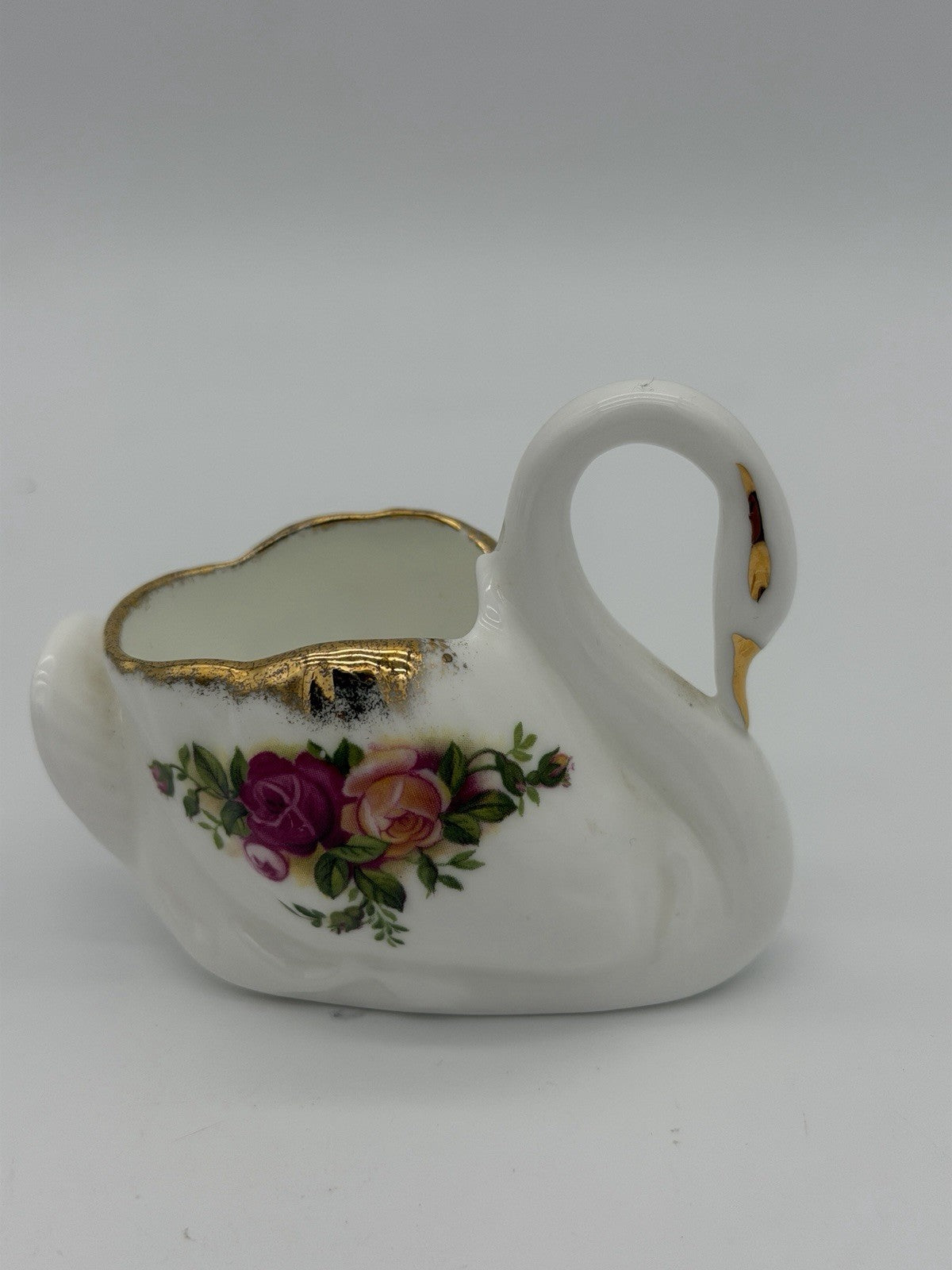Royal Albert Old Country Roses Porcelain English  Swan Trinket Dish Figurine 2.5